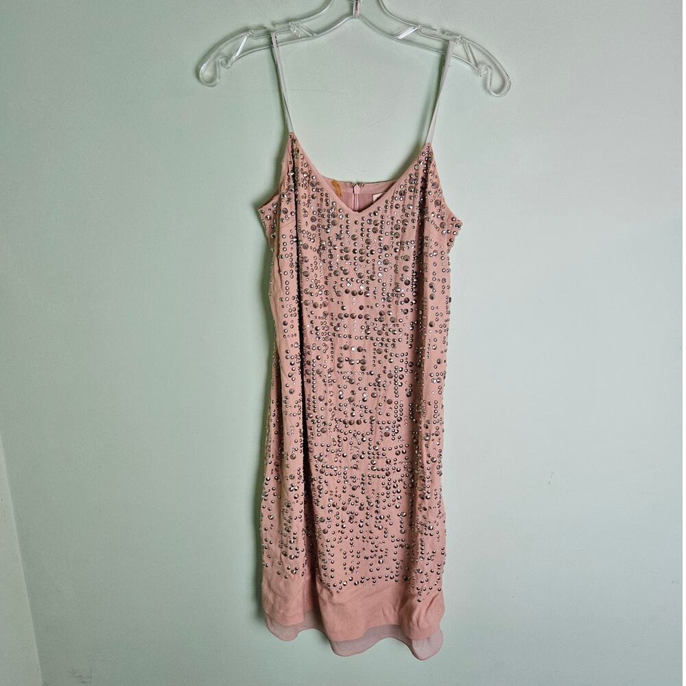 Vintage Rebecca Taylor 90s / Y2K Pink Studded Slip Dress Size 2 Nude Blush